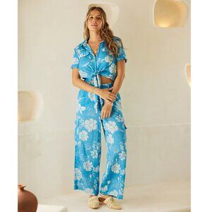 NWT ZL Europe Blue Garden Shirt & Pant Set, Size Medium | Matching Set ($159)
